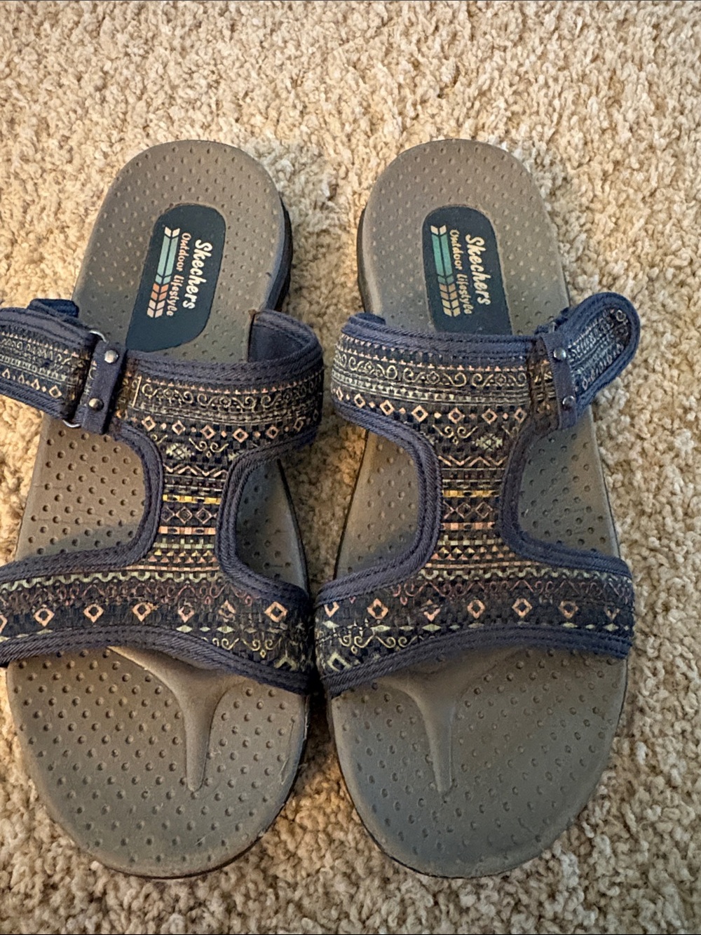 Skechers Women's Navy Patterned Adjustable Slide Sandals
